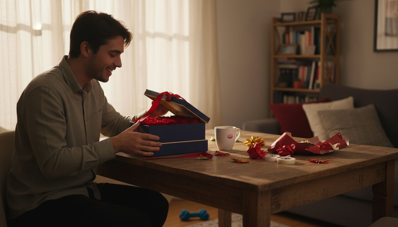 Couple opening eternal rose box at home