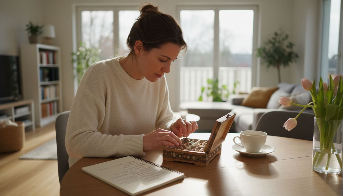 Eine Frau sucht ein Schmuckstück als Geschenk aus.