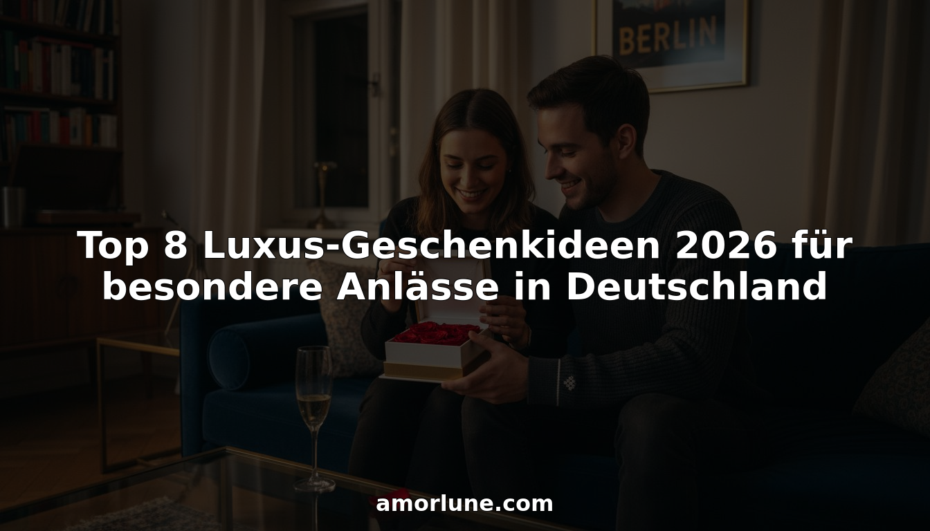 Ein Paar öffnet gemeinsam ein edles Geschenkset mit Rosen und Schmuck.