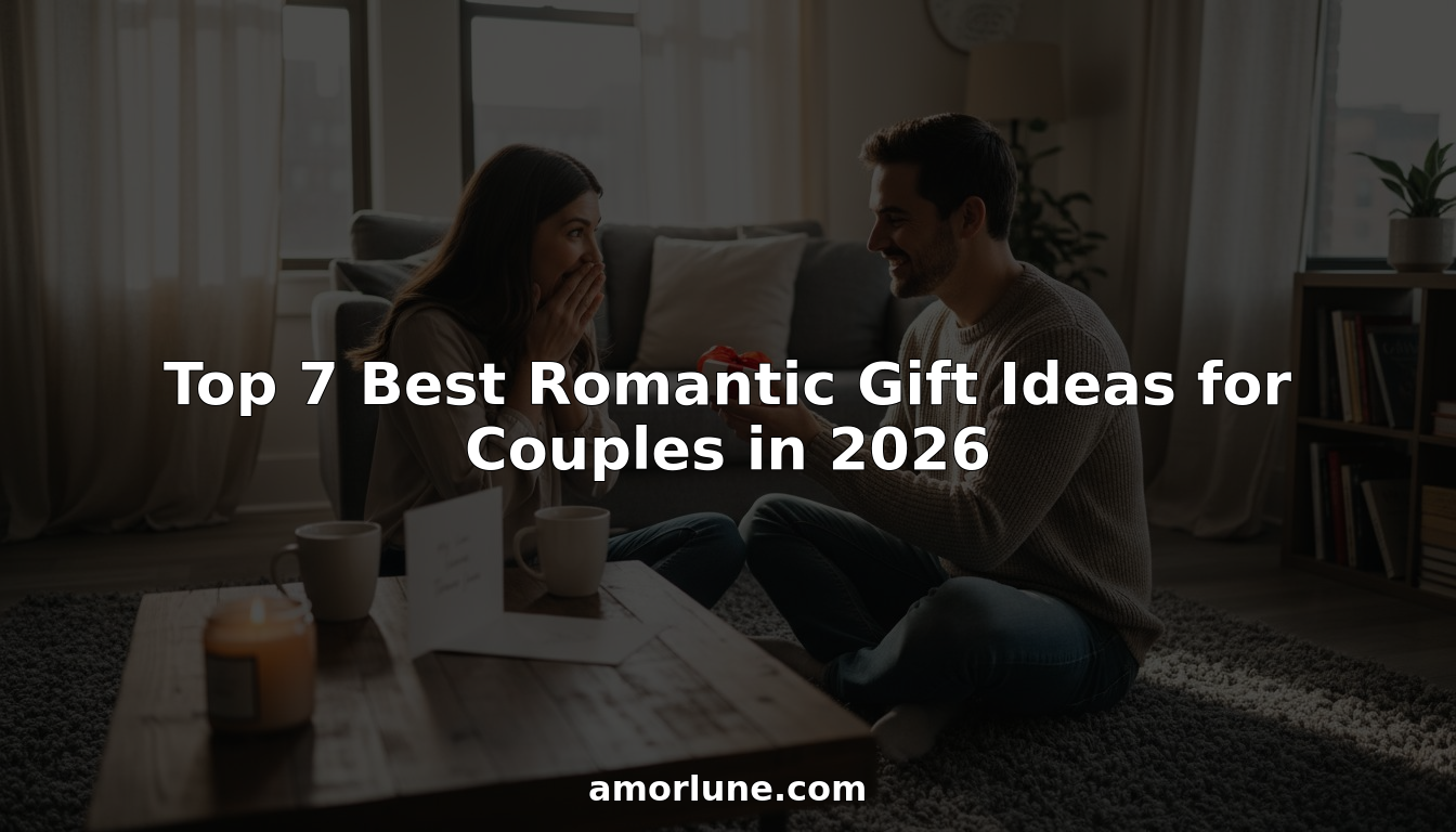 Couple exchanging romantic gifts in cozy sunlit home