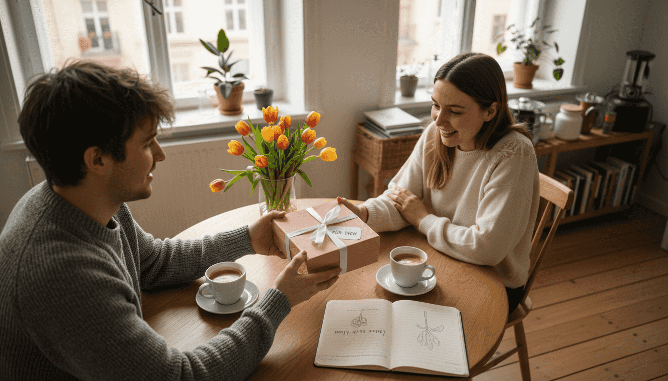 Ein Paar überrascht sich gegenseitig mit liebevollen Geschenken