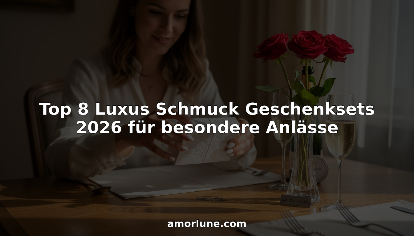 Eine Frau öffnet am festlich gedeckten Esstisch eine edle Schmuckschatulle.