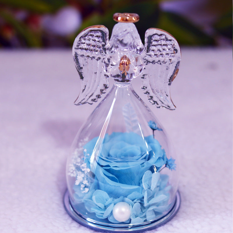 Eeuwige roos in glas met engel - beschermengel geschenk