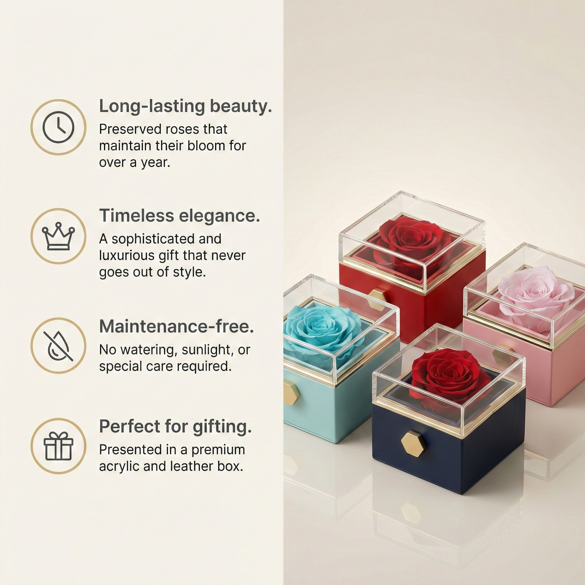 Evige kunstige roser gaveæske klassisk – gavesæt med kæde og roseæske