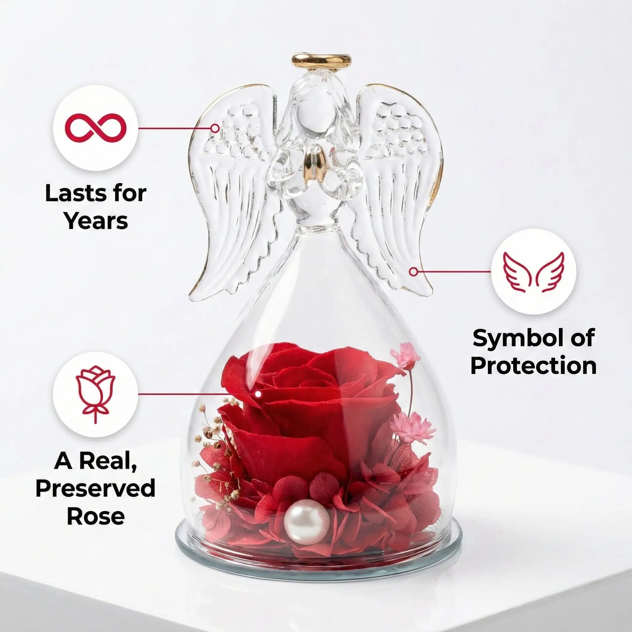 Eternal Rose in Glass with Angel - Guardian Angel Gift