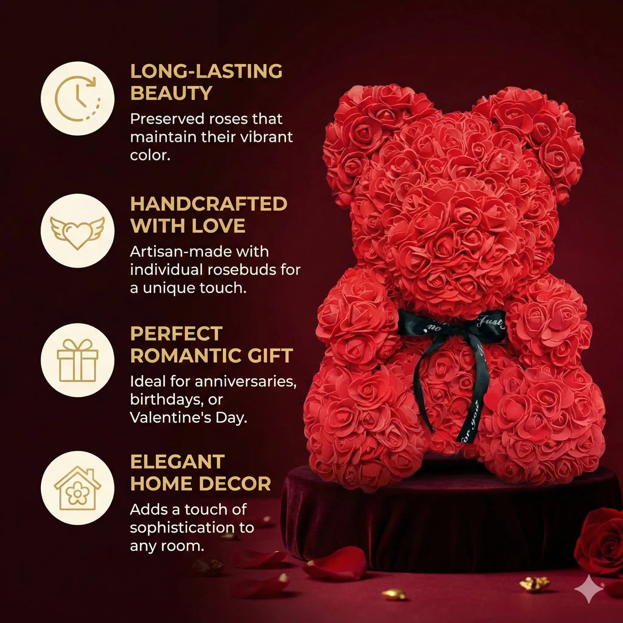 Romantischer Rosenbär – 40 cm aus Kunstrosen