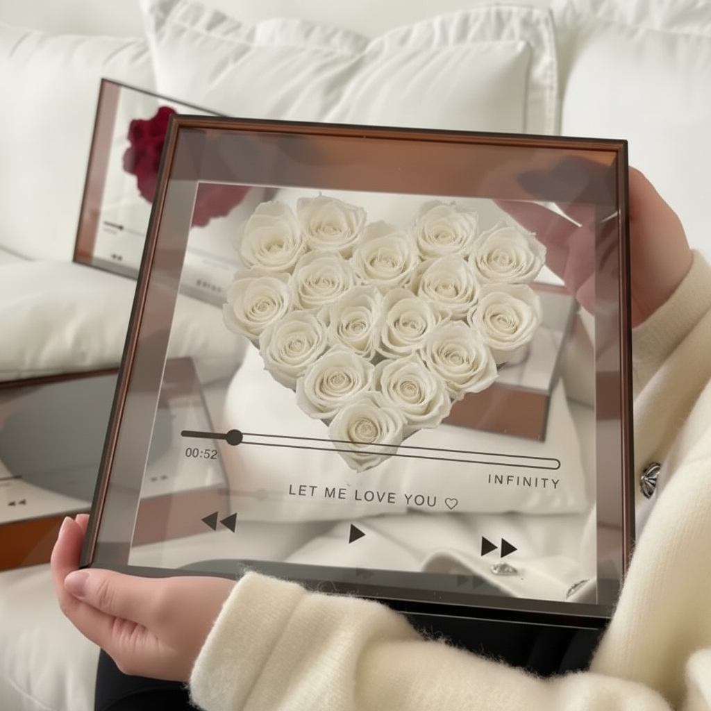 Acryl Herz – Ewige Rosenbox mit personalisierbarer Love CD - Amorlune