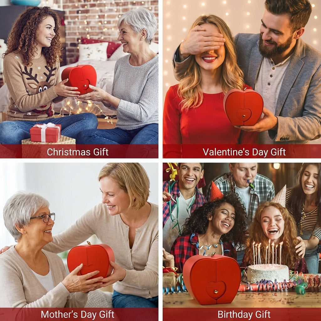 Apfel Geschenkbox mit Seifenrose und „Ich liebe dich“-Halskette in 100 Sprachen - Amorlune