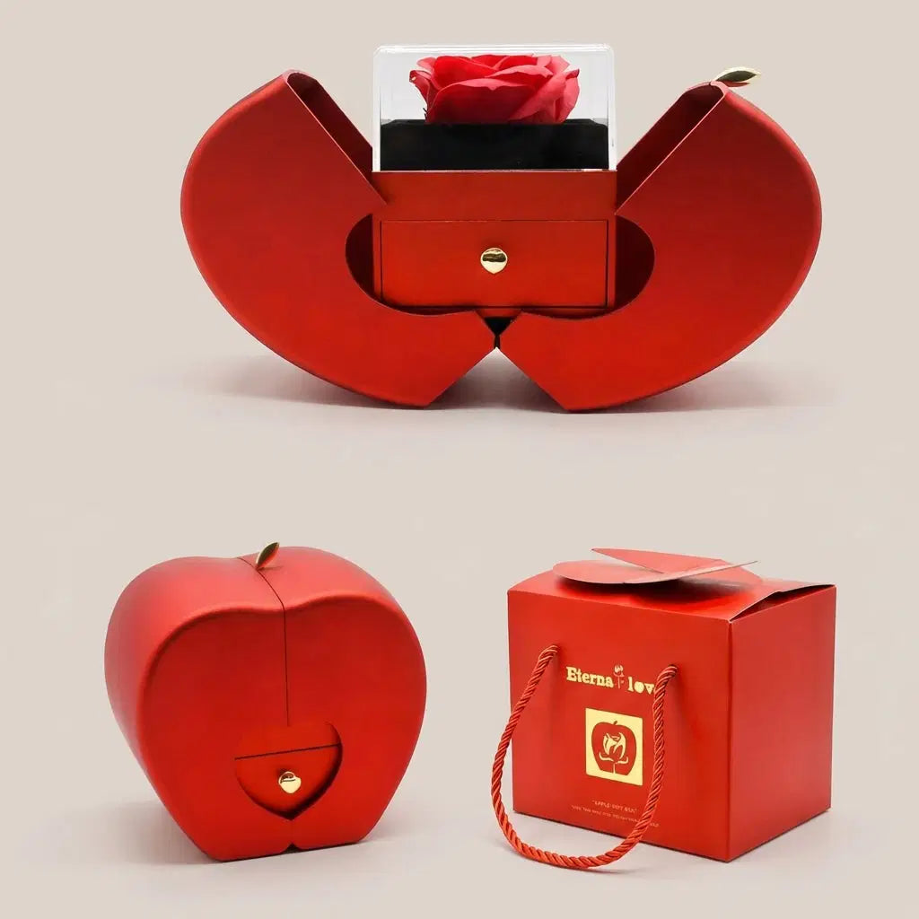 Apfel Geschenkbox mit Seifenrose und „Ich liebe dich“-Halskette in 100 Sprachen - Amorlune