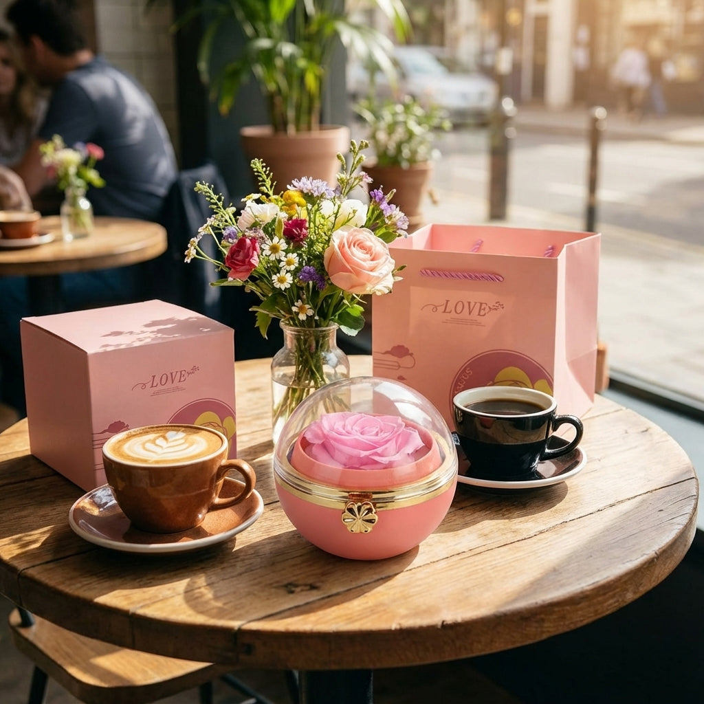 Eternal Bloom Rotierende Schmuckbox mit ewiger Rose - Amorlune