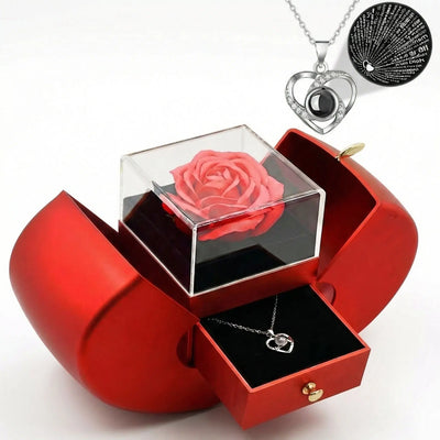 Ewige Rosen Geschenkbox "Apfel" mit „Ich liebe dich“-Halskette in 100 Sprachen - Amorlune