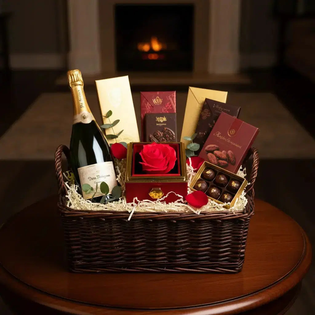 Ewige Kunstrosen Geschenkbox Classic von Amorlune mit Rosen, Kette und eleganter Geschenkverpackung, langlebiges Blumengeschenk