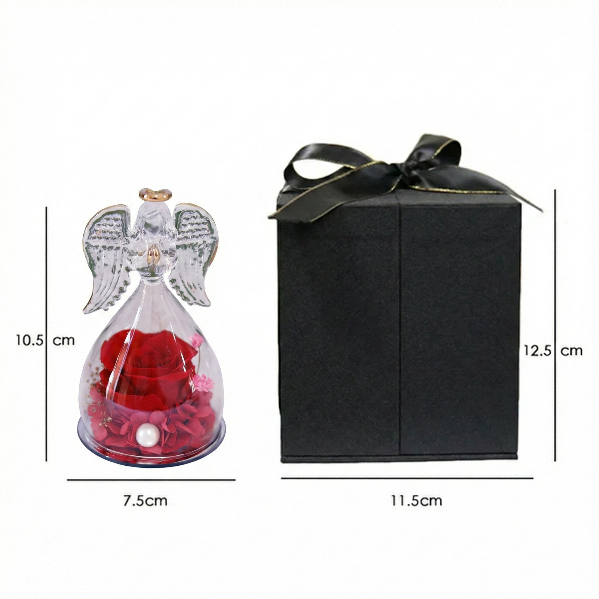 Eeuwige roos in glas met engel - beschermengel geschenk