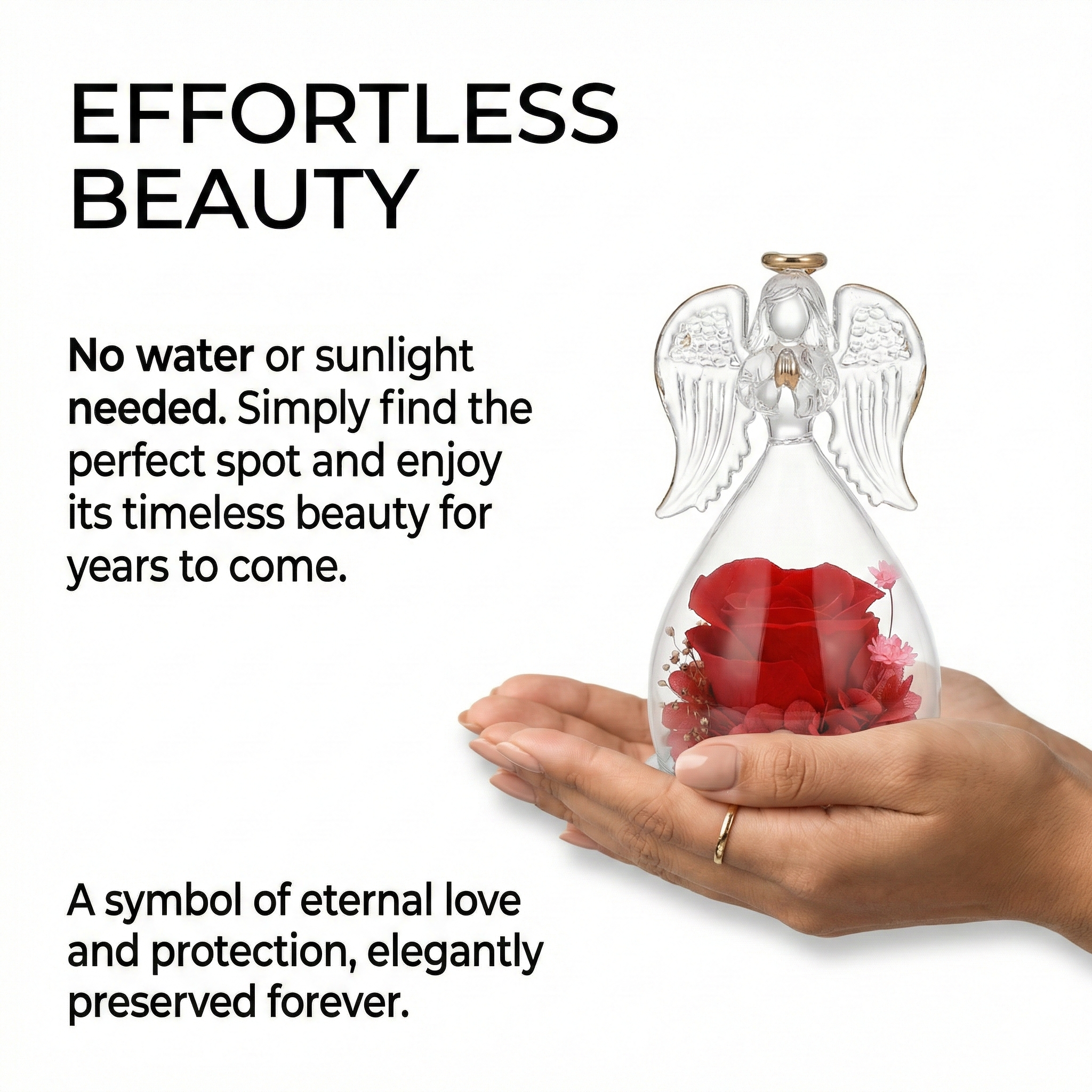 Eeuwige roos in glas met engel - beschermengel geschenk