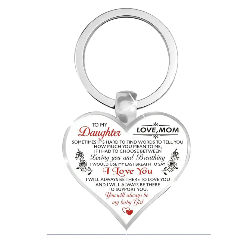 Amorlune heart design keychain pendant featuring a sentimental message for wife and daughter.