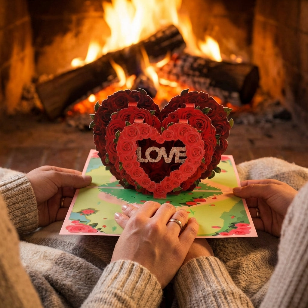 Pop-up love card by Amorlune for Valentine's Day and anniversaries, featuring intricate 3D heart design.