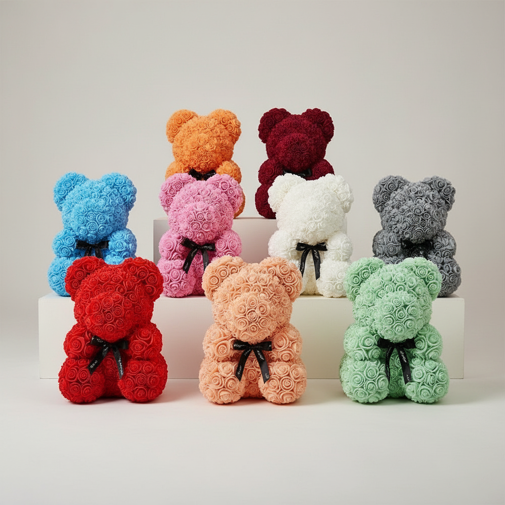 Romantischer Rosenbär – 40 cm aus Kunstrosen - Amorlune