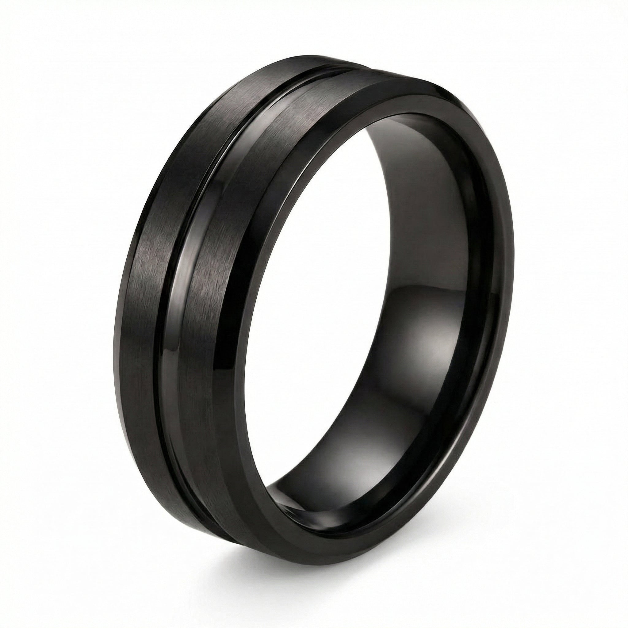 Schwarzer Herrenring aus Wolfram – 8mm, Modernes Design, Komfort-Fit - Amorlune