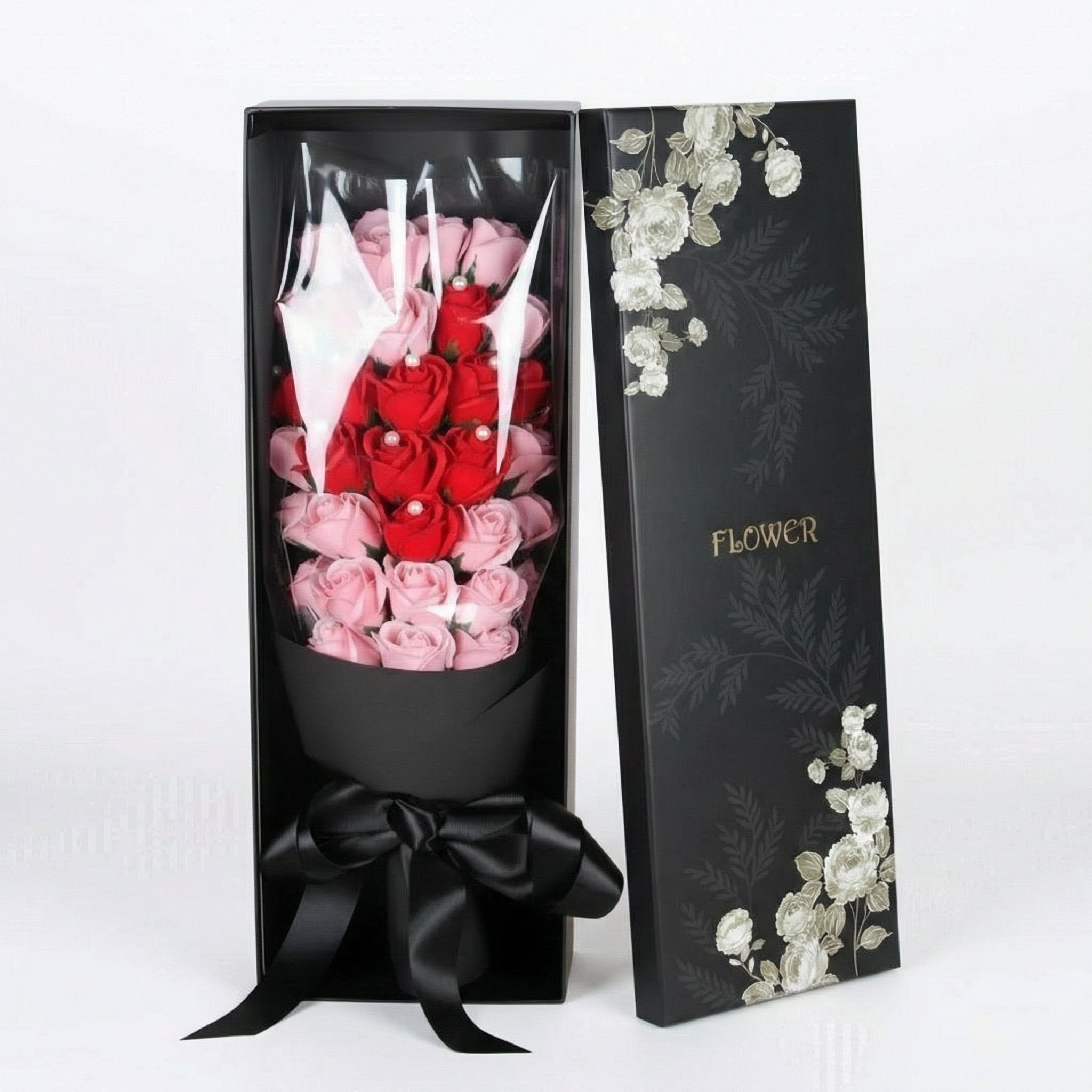 Soap flower bouquet "Elegance" by Amorlune featuring vibrant, realistic blooms arranged in a decorative presentation.