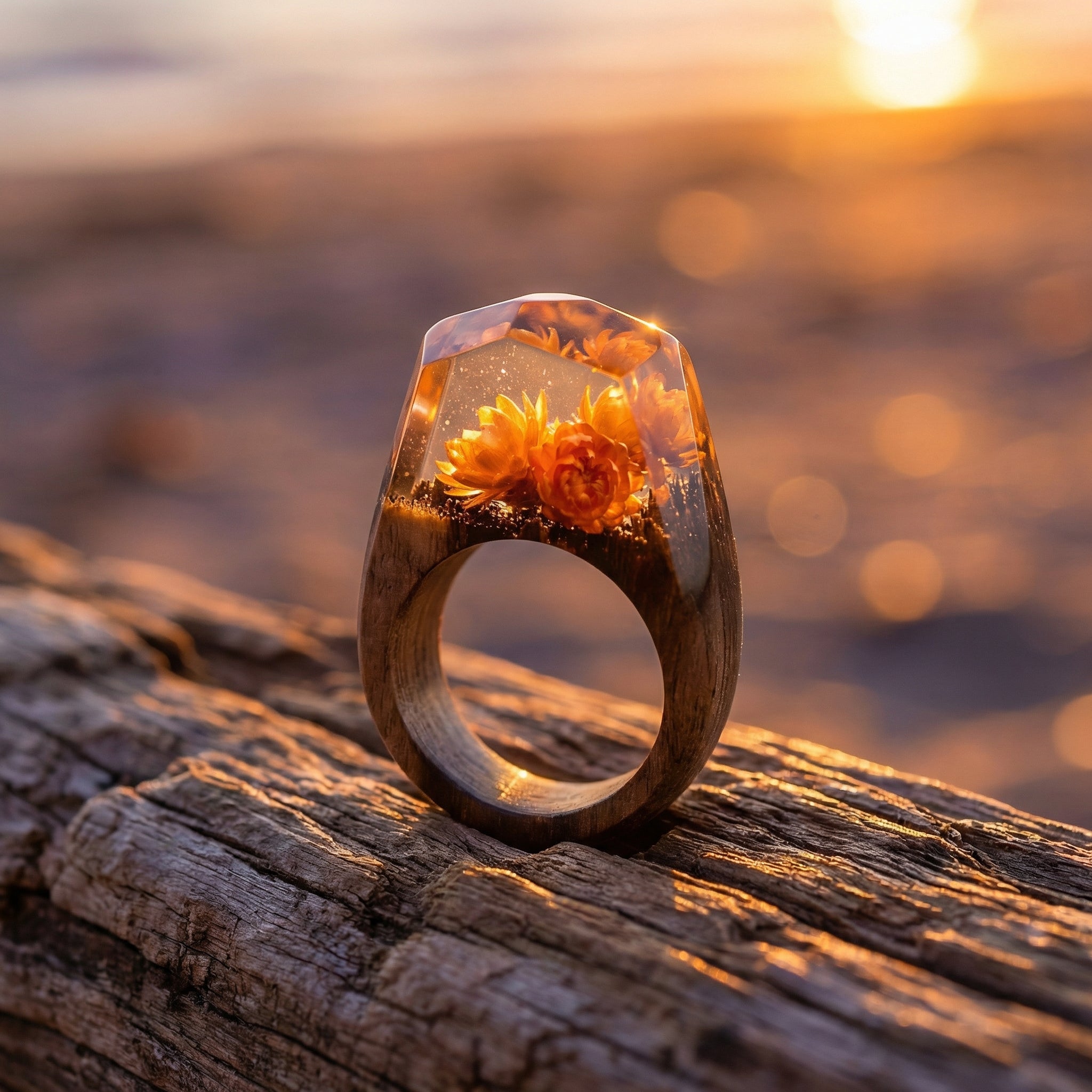 Timeless Ring – Handgefertigter Holzring mit Resin & floraler Eleganz | 96 Varianten | Unisex - Amorlune