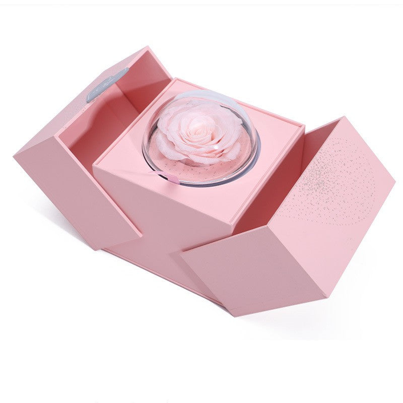 Eternal rose gift box with jewelry compartment by Amorlune, featuring vibrant roses and elegant design.