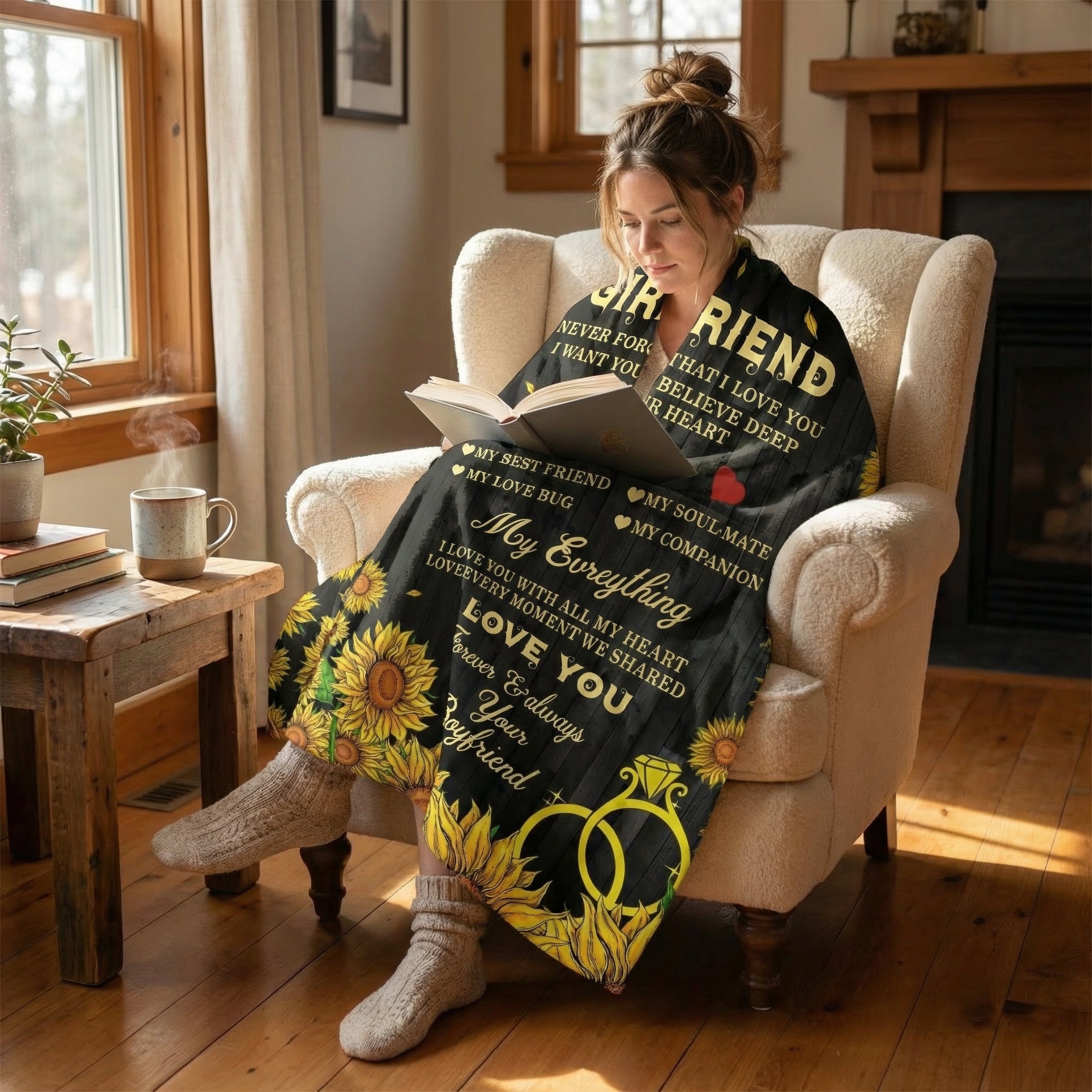 Amorlune flannel blanket with sunflower design, cozy throw perfect for gifting to a friend.