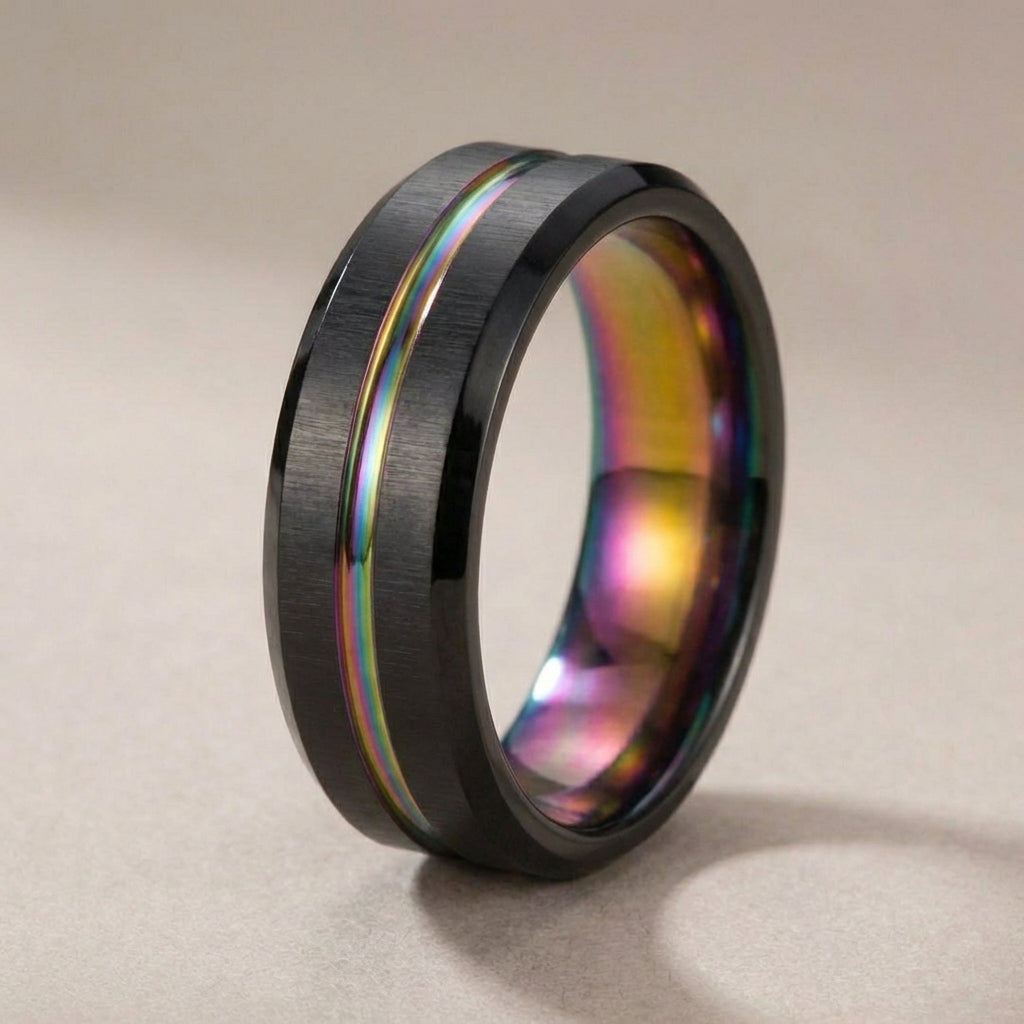 Black men's ring made of tungsten – 8mm, modern design, comfortable fit