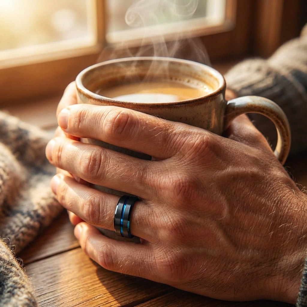 Black men's ring made of tungsten – 8mm, modern design, comfortable fit