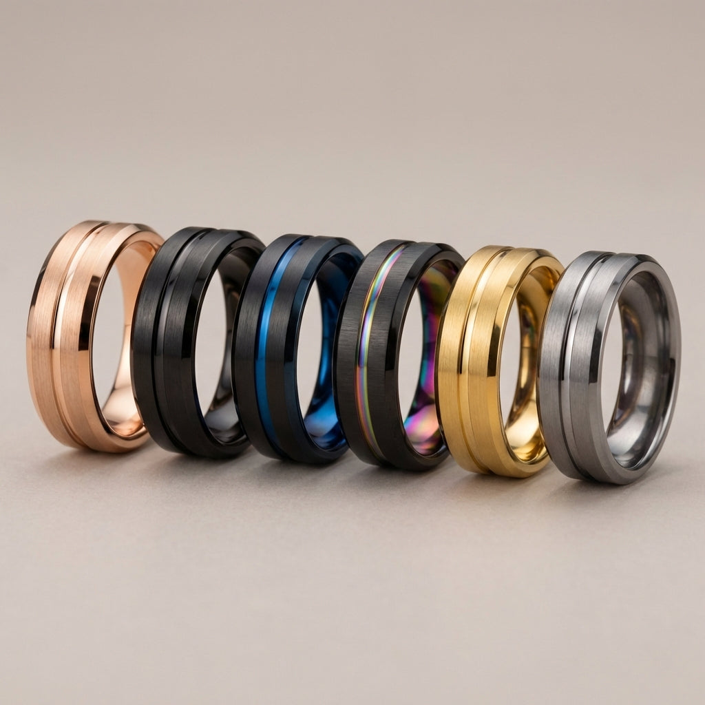 Schwarzer Herrenring aus Wolfram – 8mm, Modernes Design, Komfort-Fit