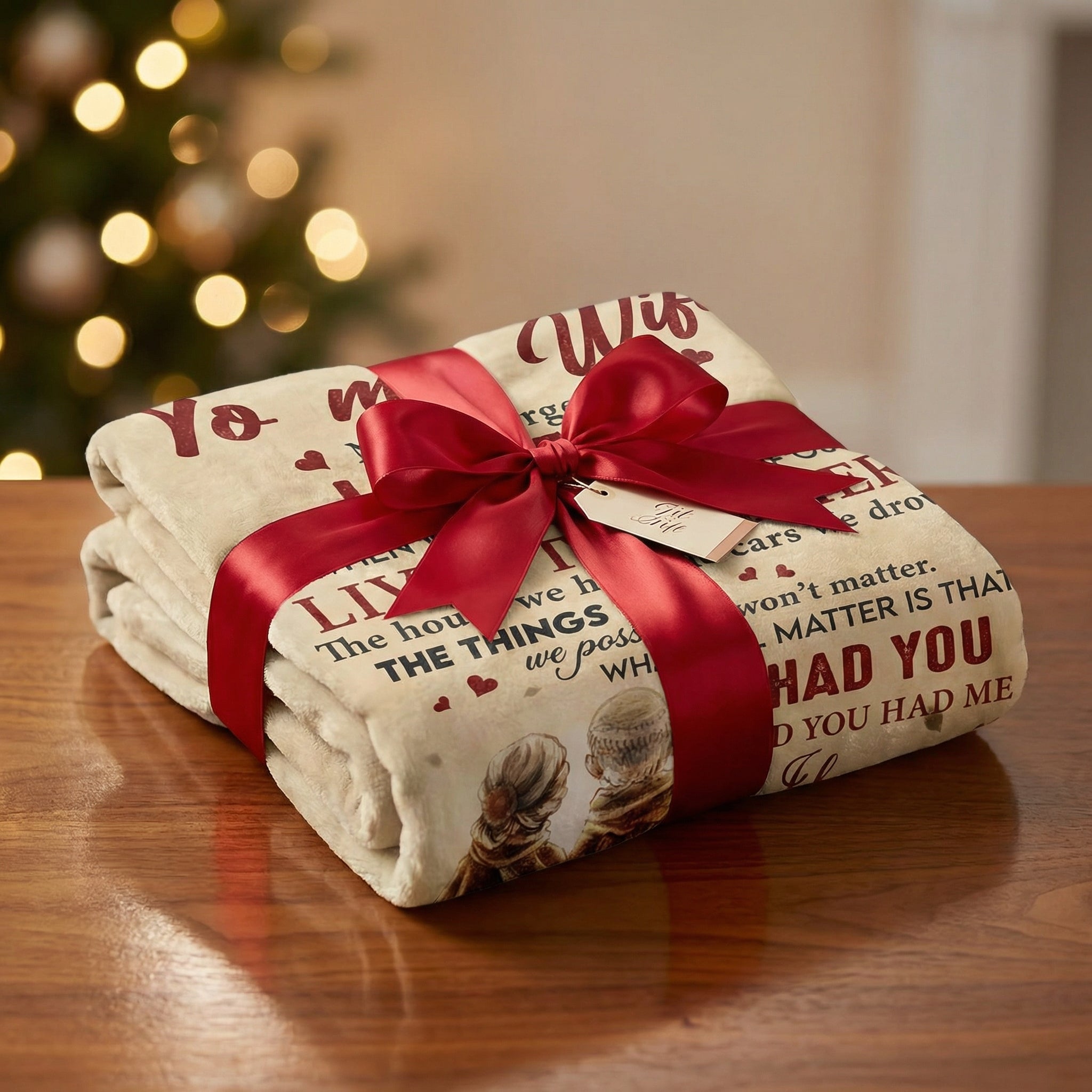 Amorlune flannel blanket for wives with heartfelt message, showcasing soft texture and cozy design in a warm setting.