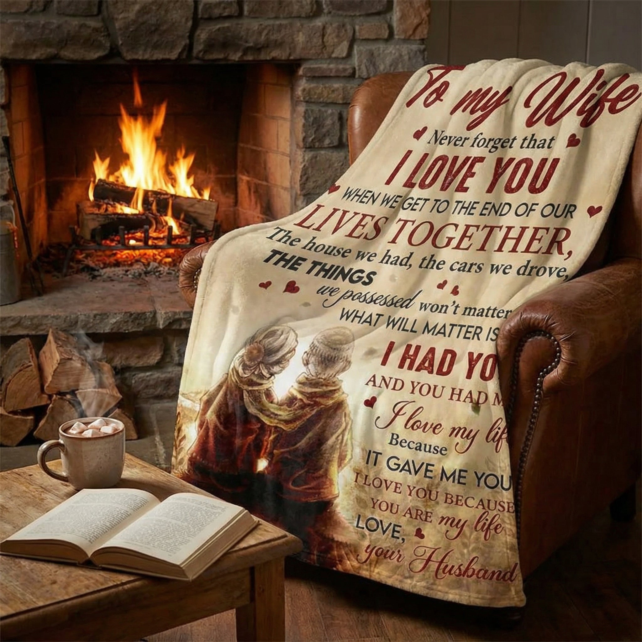 Amorlune flannel blanket for wives with personalized message, showcasing soft fabric and cozy design.