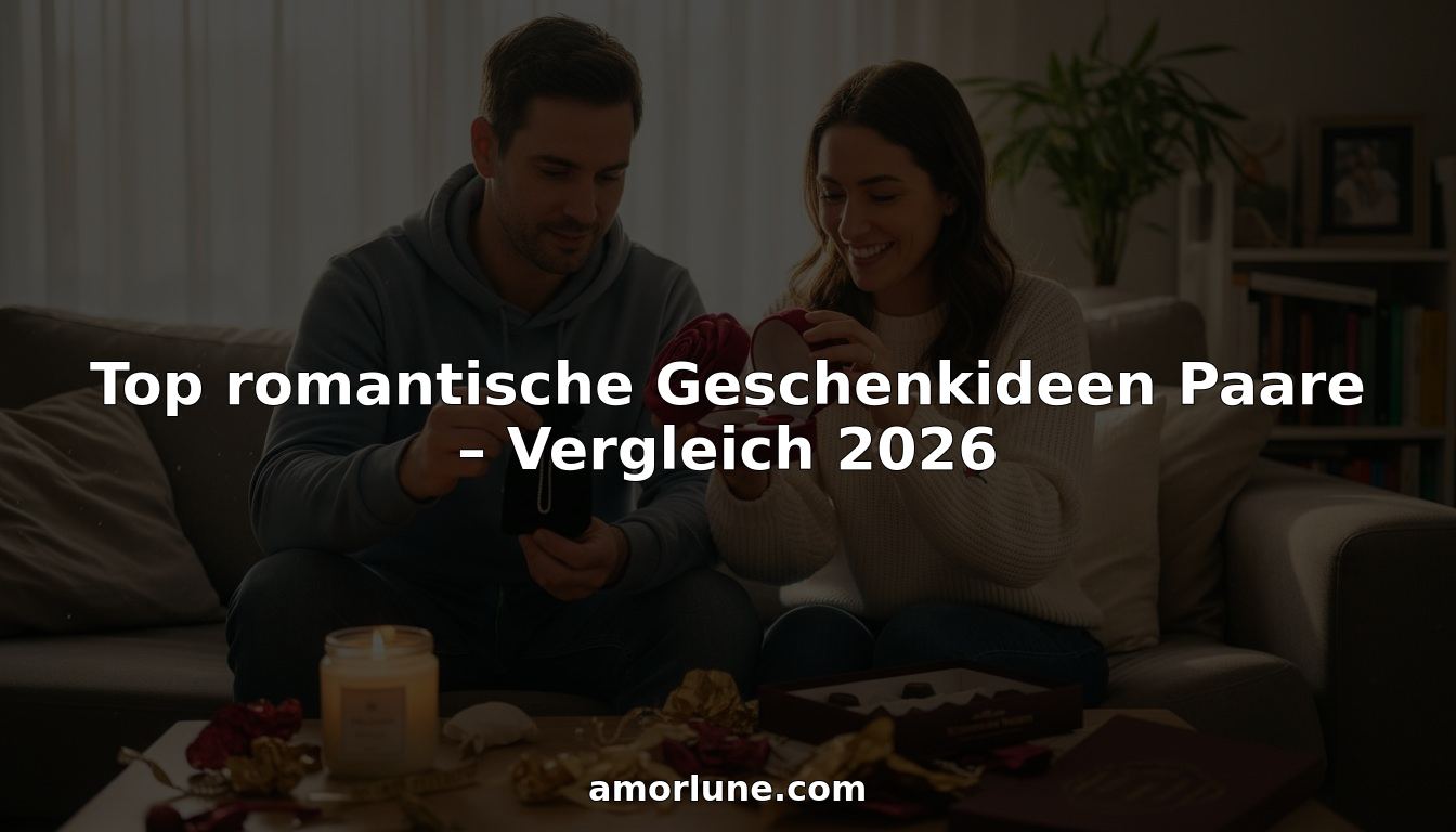 Ein verliebtes Paar sitzt gemütlich auf dem Sofa und überrascht sich gegenseitig mit kleinen, liebevollen Geschenken.