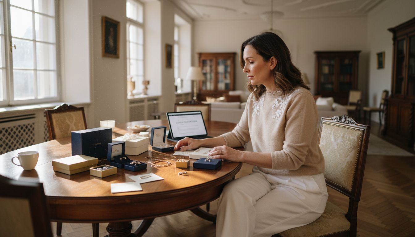 Mit viel Fingerspitzengefühl sucht die Dame ein exklusives Geschenk aus.