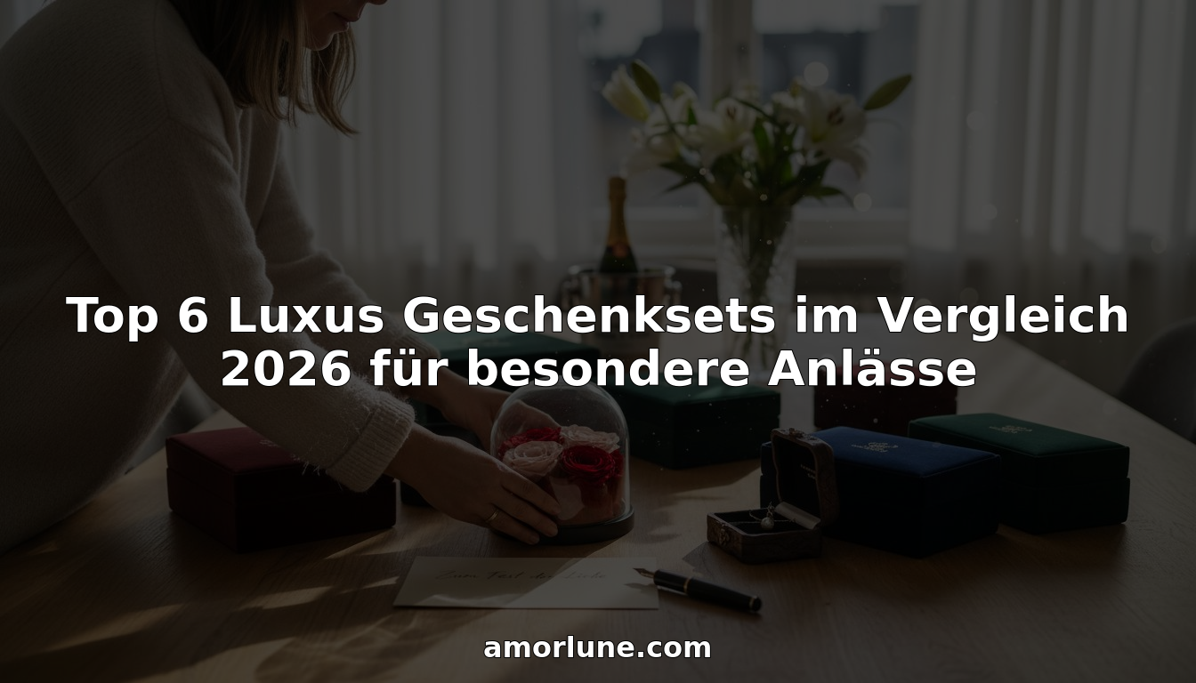 Edle Geschenksets stilvoll auf dem Tisch arrangieren