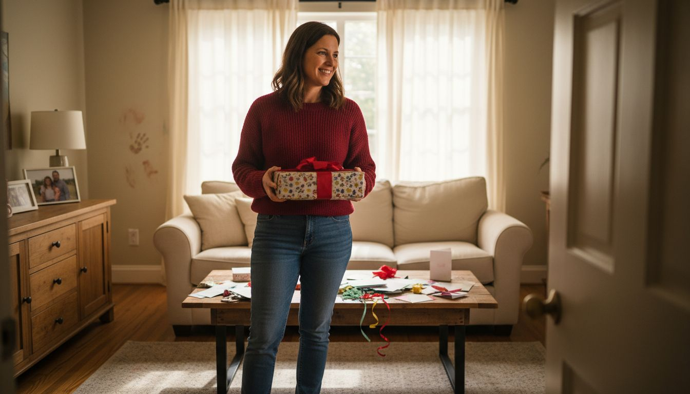 Woman waiting to give decorative gift