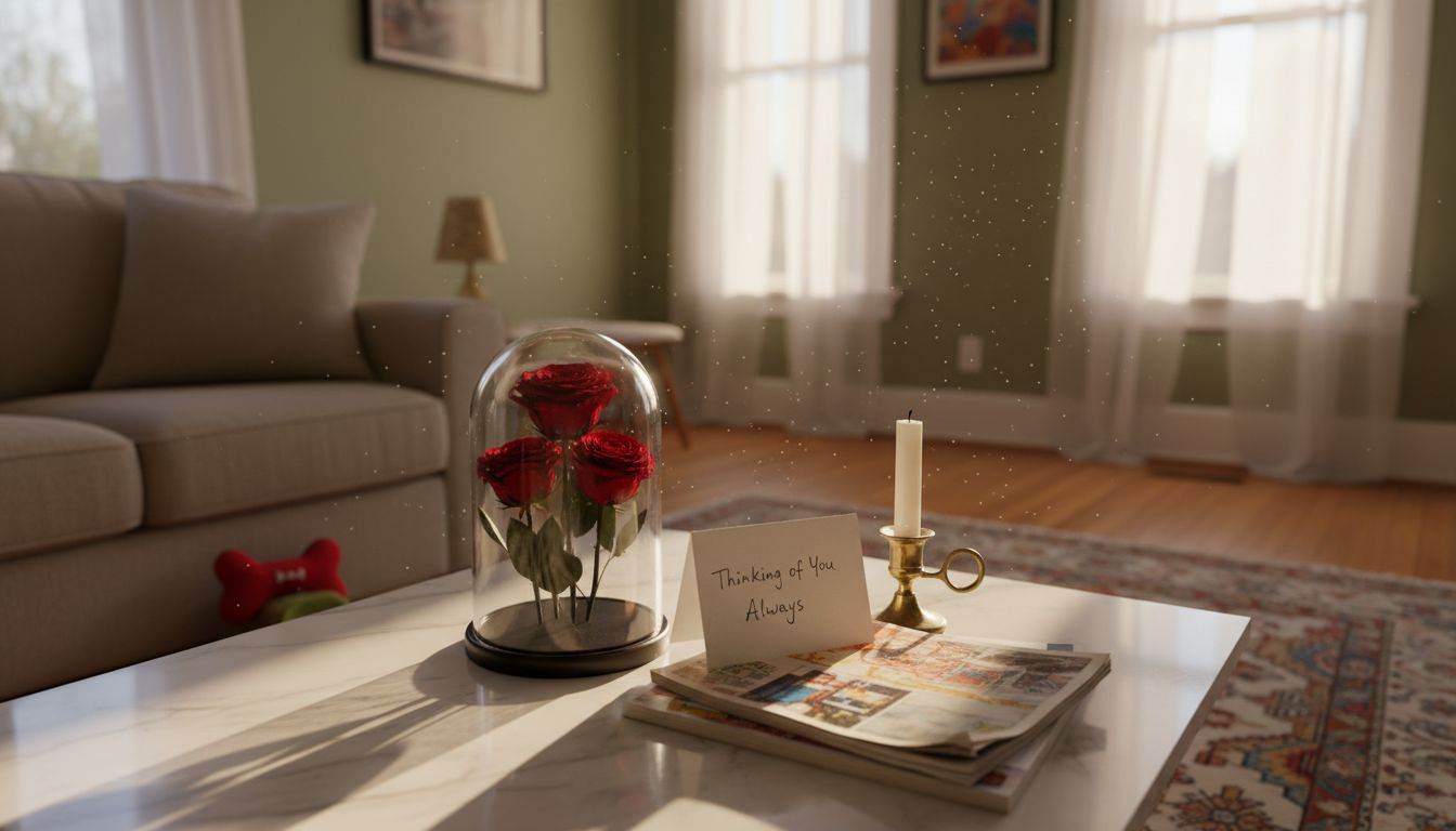 Eternal roses displayed in living room setting