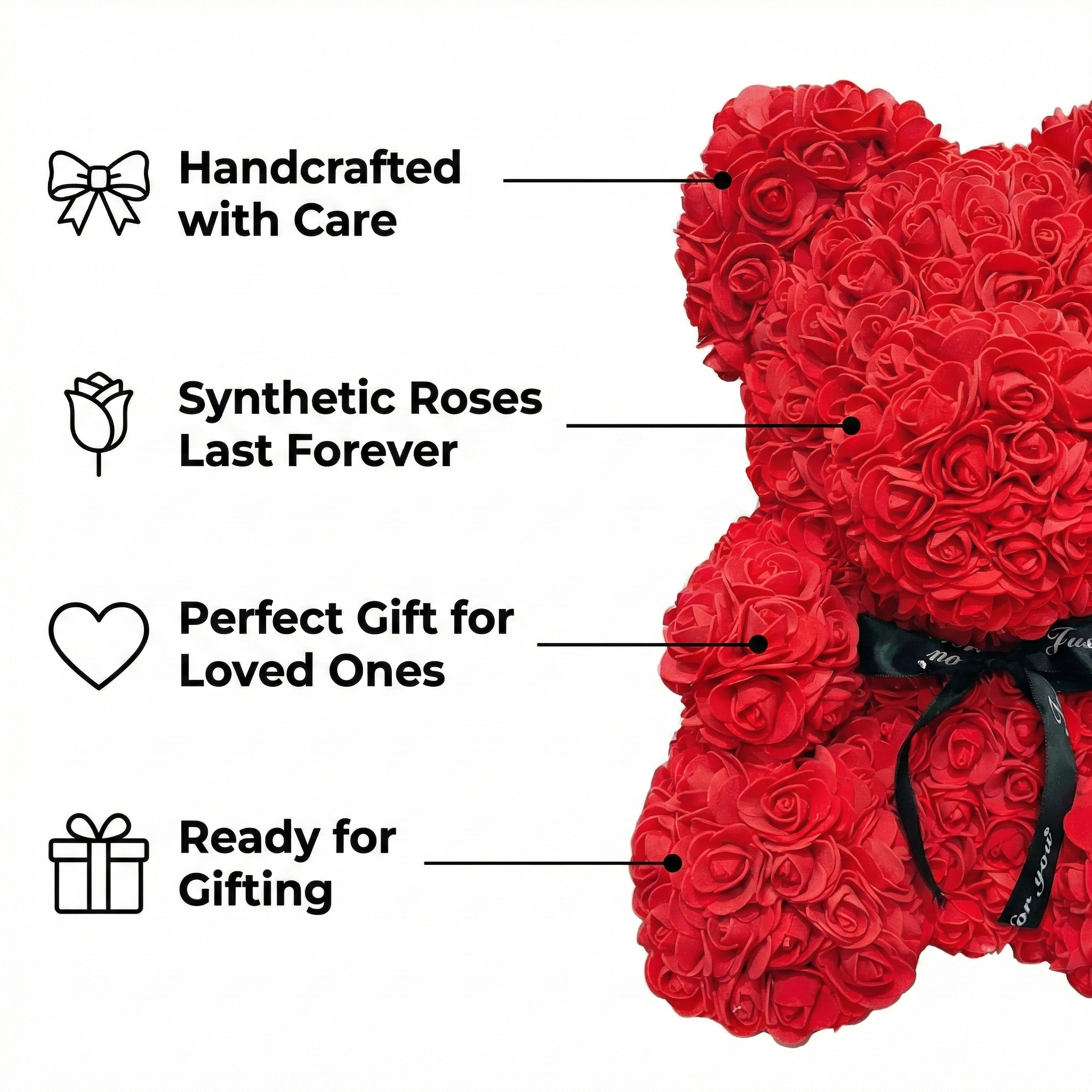 Romantisk rosenbjørn – 40 cm af kunstige roser