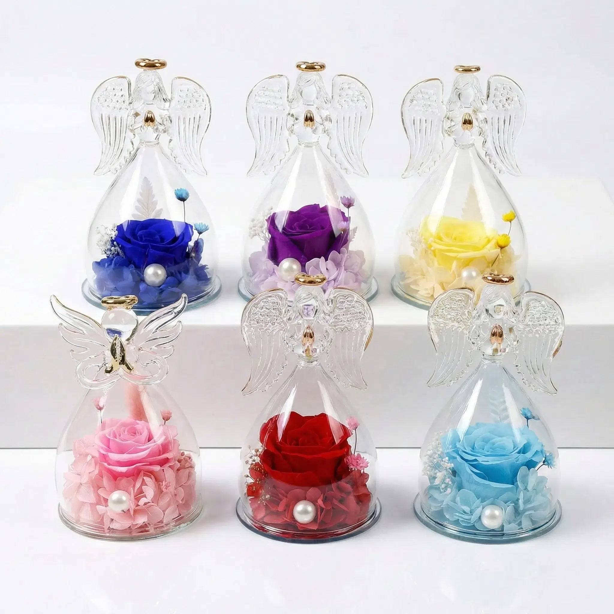 Eternal Rose in Glass with Angel - Guardian Angel Gift