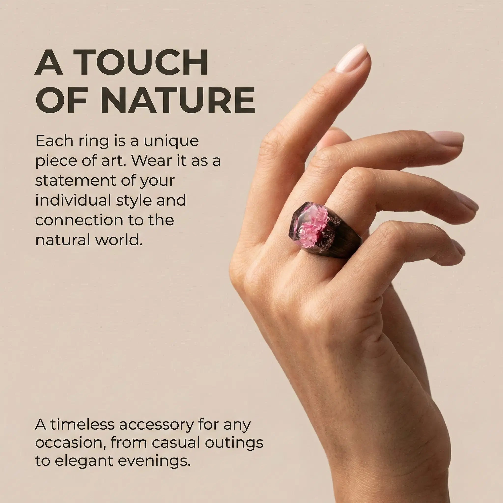 Anello in legno con resina & motivo floreale