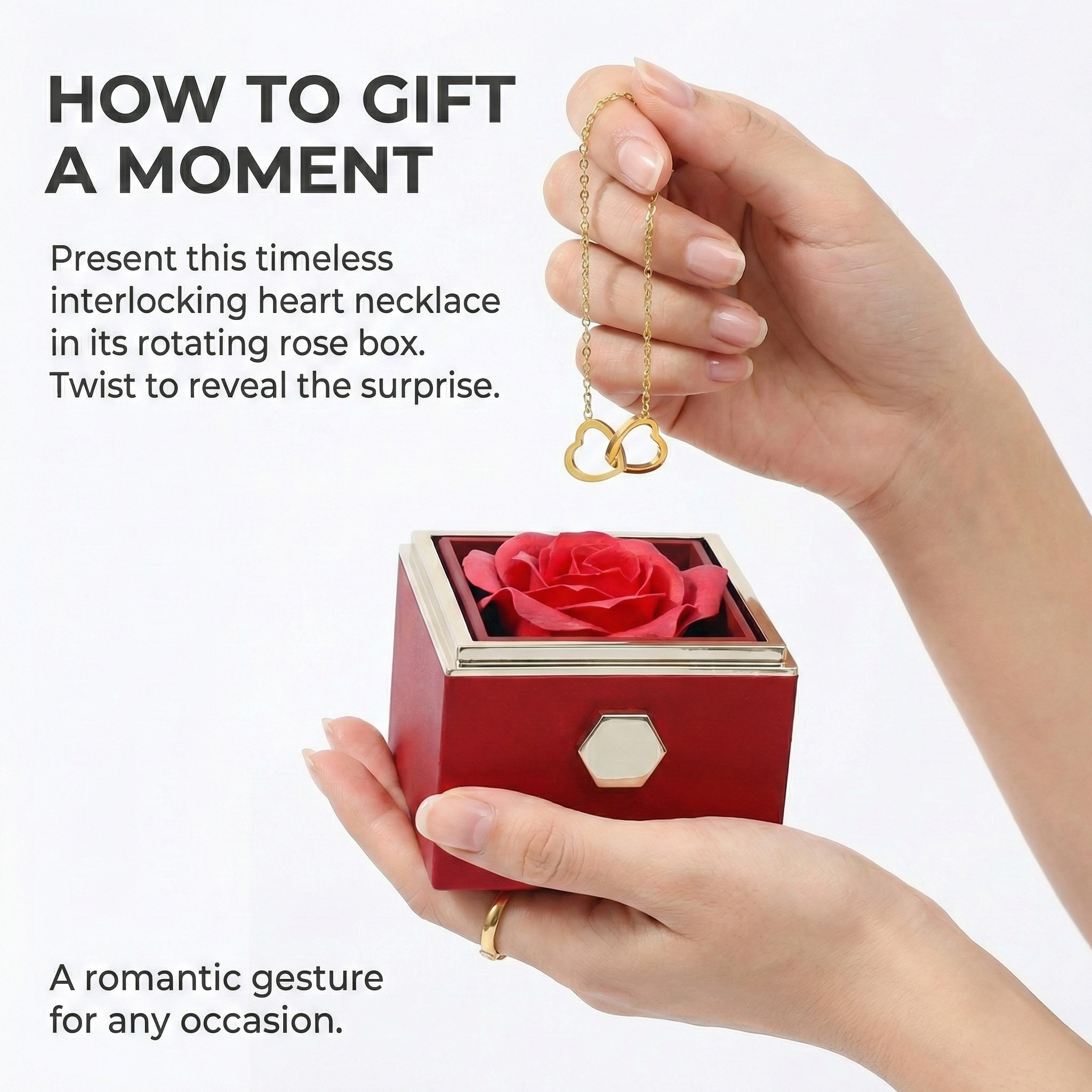 Evige kunstige roser gaveæske klassisk – gavesæt med kæde og roseæske