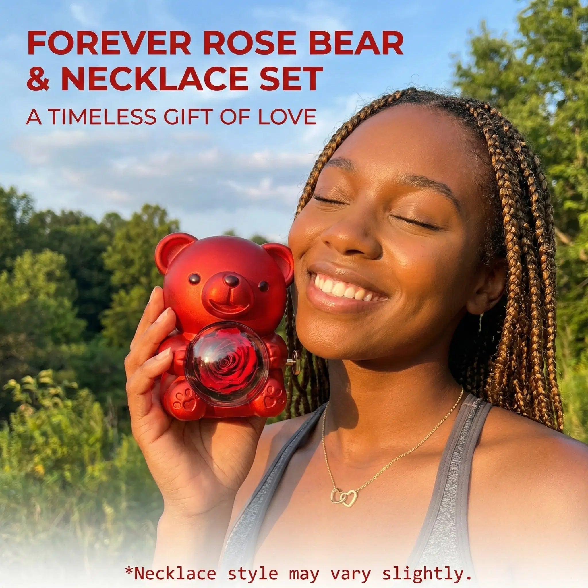 Ewiger Rosenteddybär Geschenkset - Handgefertigt mit konservierten Rosen | Romantisches Geschenk für Frauen