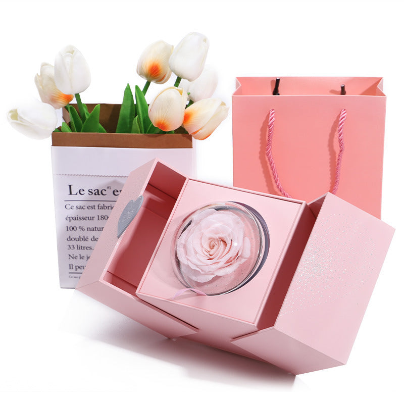 Romantic Amorlune eternal rose gift box with a jewelry compartment, showcasing vibrant preserved roses.