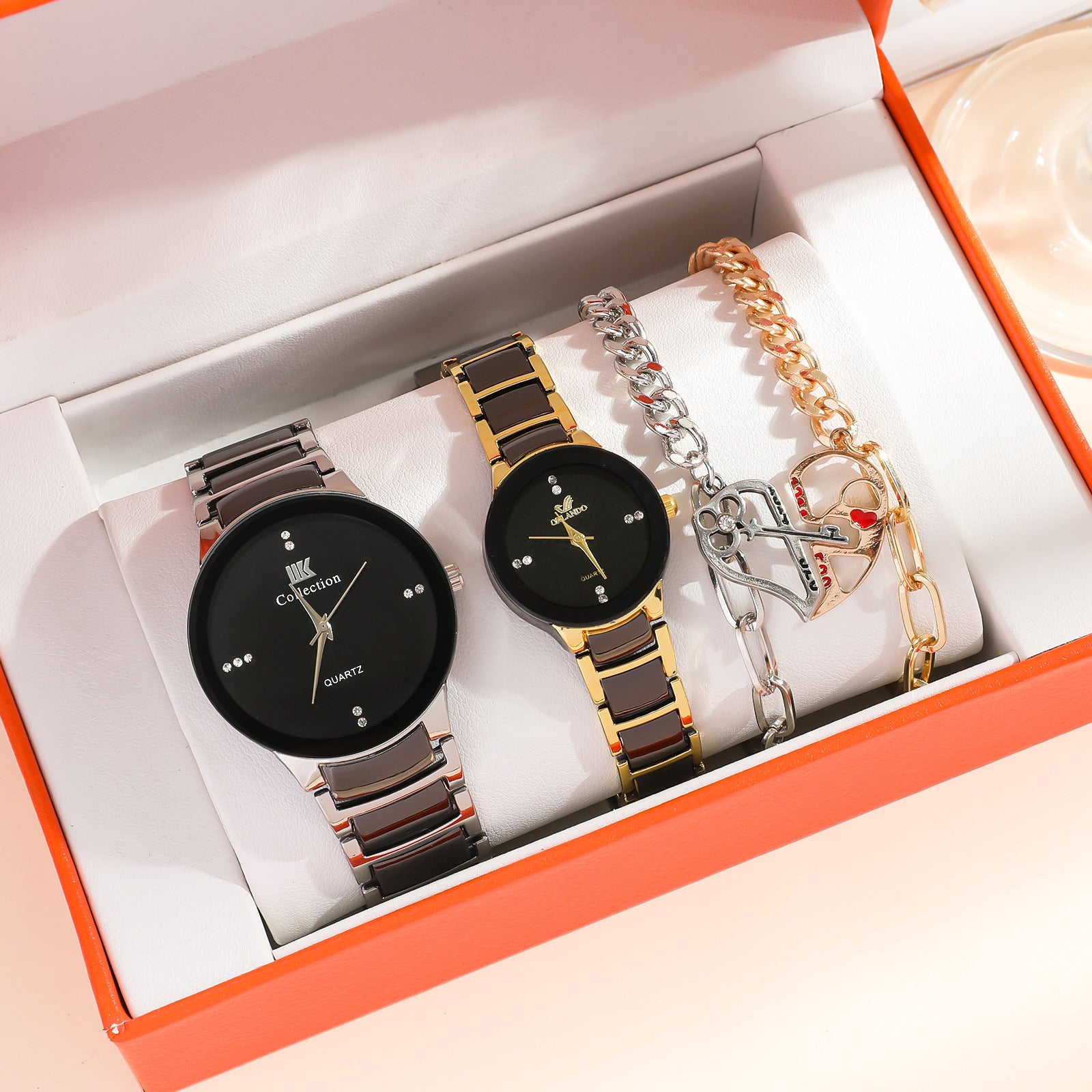 Romantisches Partner-Uhren- und Herz-Armband-Set von Amorlune, zwei Uhren und Armbänder für Paare, elegantes Design, Liebe symbolisierend