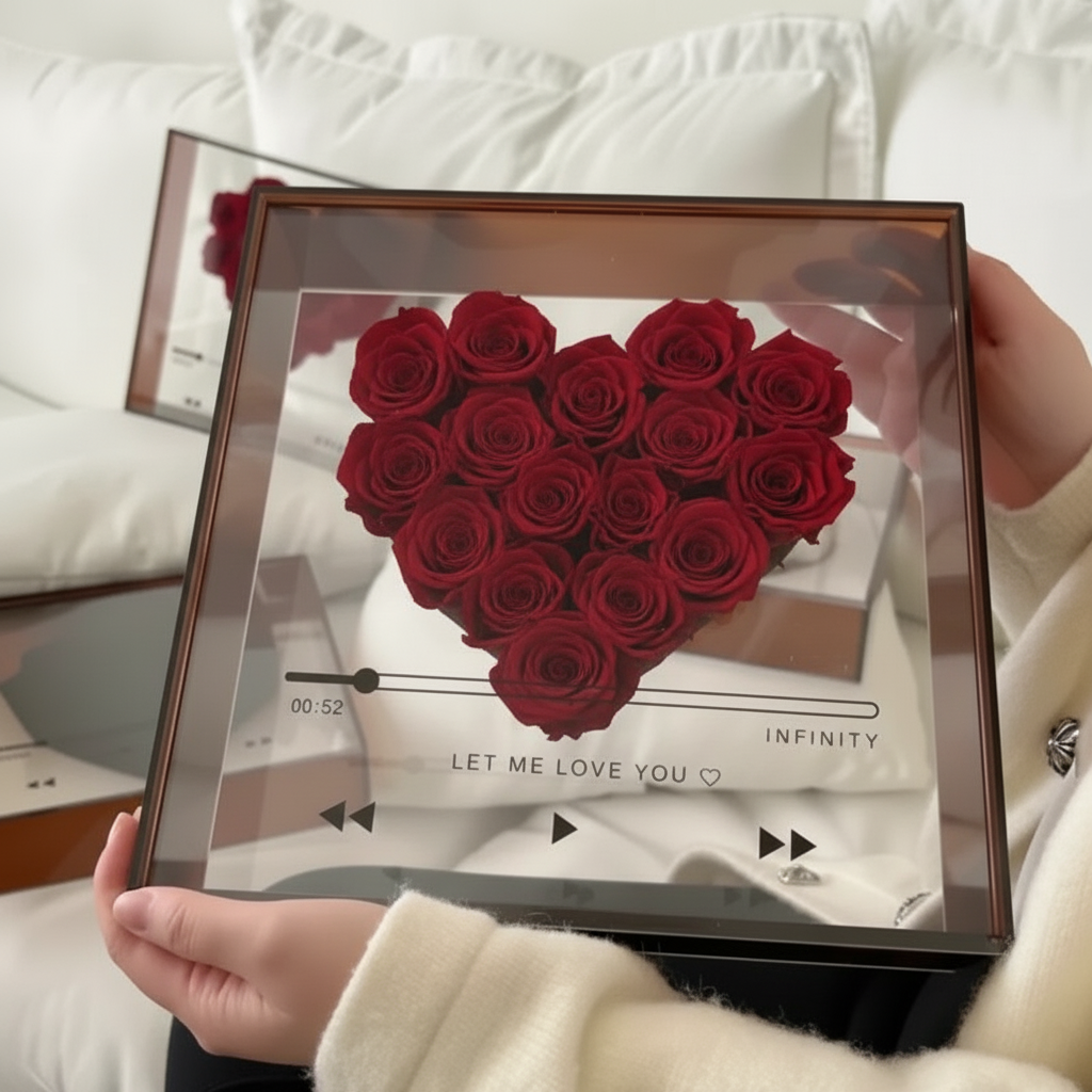 Acryl Herz – Ewige Rosenbox mit personalisierbarer Love CD - Amorlune