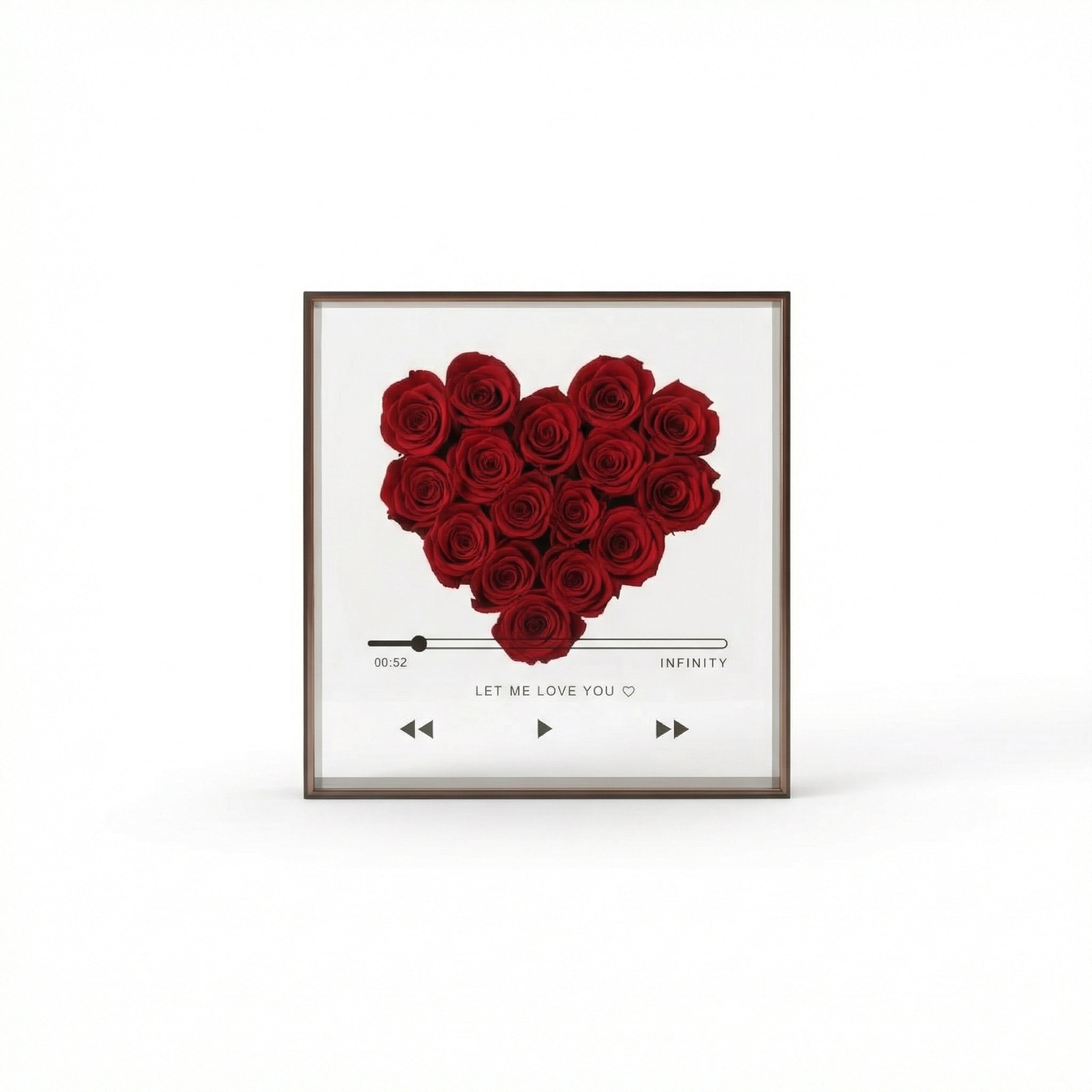 Acryl Herz mit ewigen Rosen und personalisierbarer Love CD von Amorlune, elegant und romantisch gestaltet.