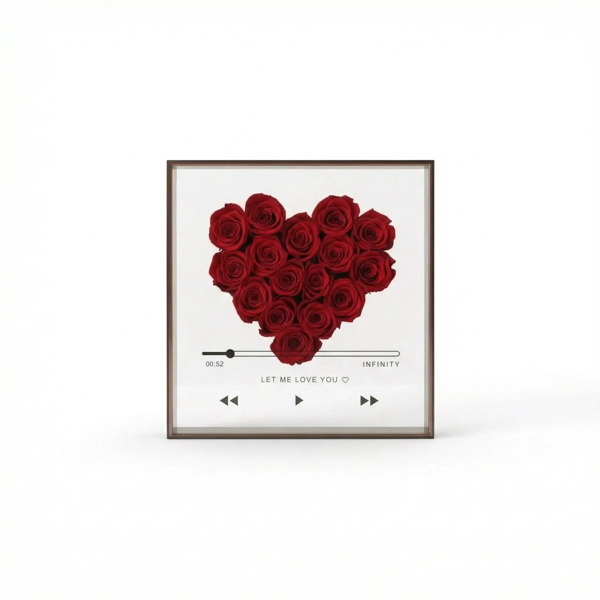 Acryl Herz mit ewigen Rosen und personalisierbarer Love CD von Amorlune, elegant und romantisch gestaltet.