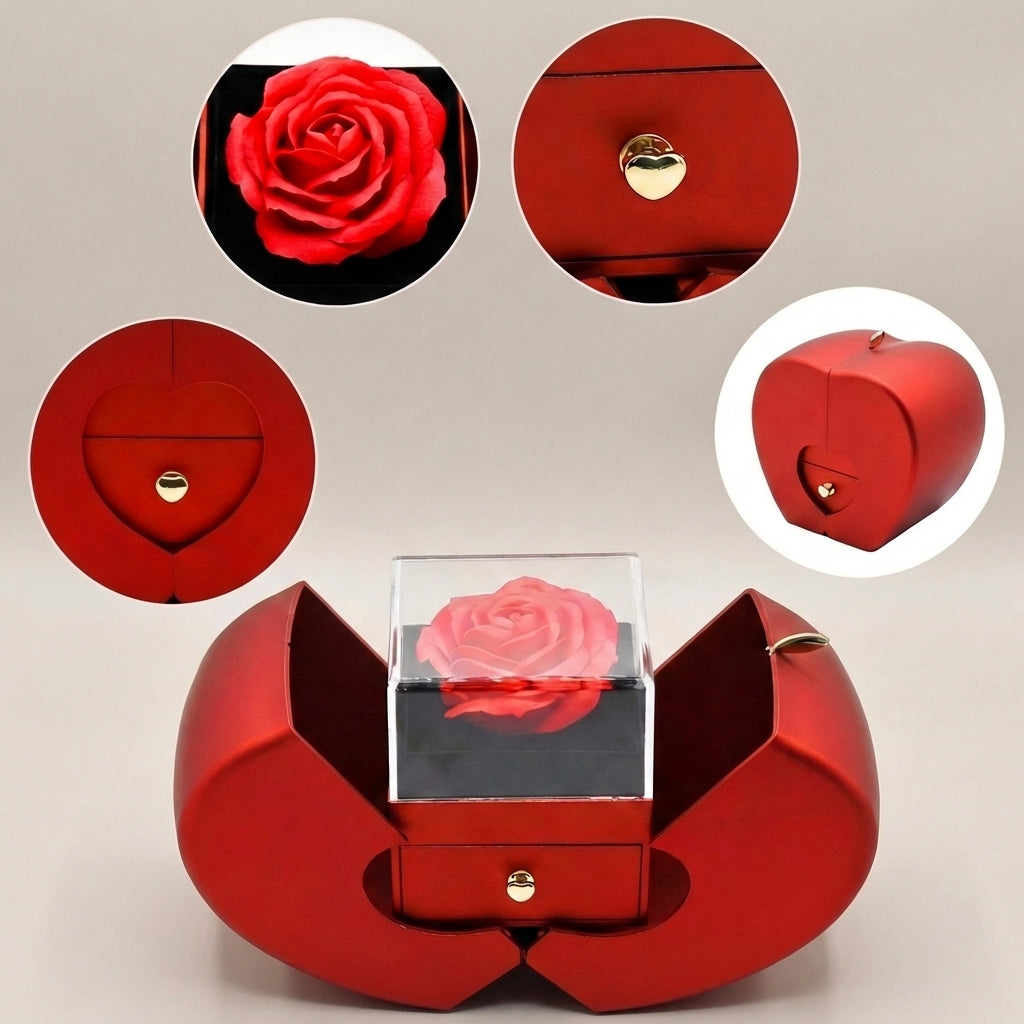 Apfel Geschenkbox mit Seifenrose und „Ich liebe dich“-Halskette in 100 Sprachen - Amorlune