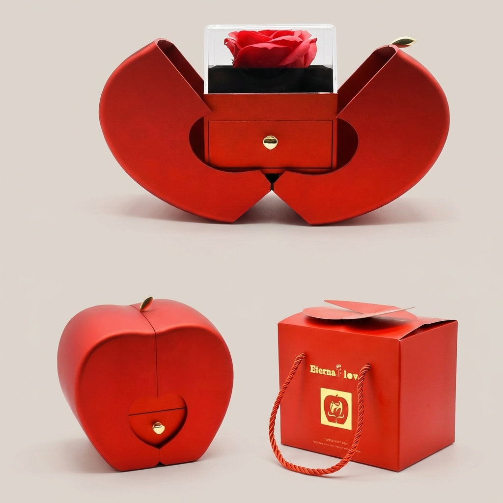 Apfel Geschenkbox mit Seifenrose und „Ich liebe dich“-Halskette in 100 Sprachen - Amorlune