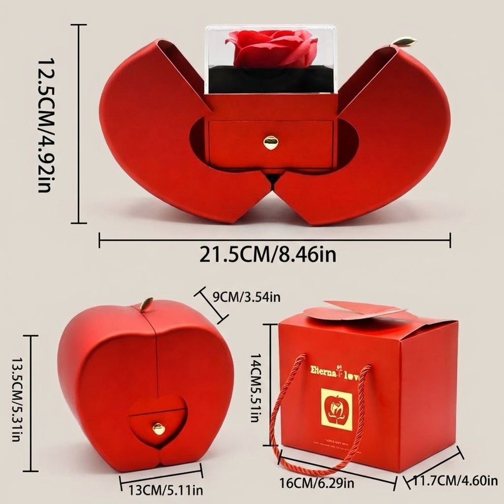 Apfel Geschenkbox mit Seifenrose und „Ich liebe dich“-Halskette in 100 Sprachen - Amorlune