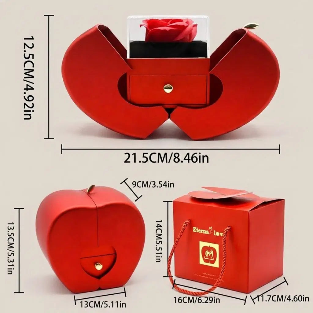 Apfel Geschenkbox mit Seifenrose und „Ich liebe dich“-Halskette in 100 Sprachen - Amorlune